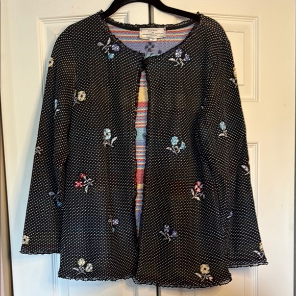Brenda French for French Rags Black and White Cardigan with Crystal Flowers - Picture 1 of 9